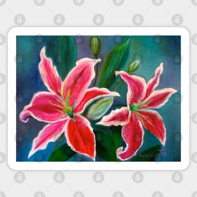 Pink Lilies Sticker by jennyleeandjim